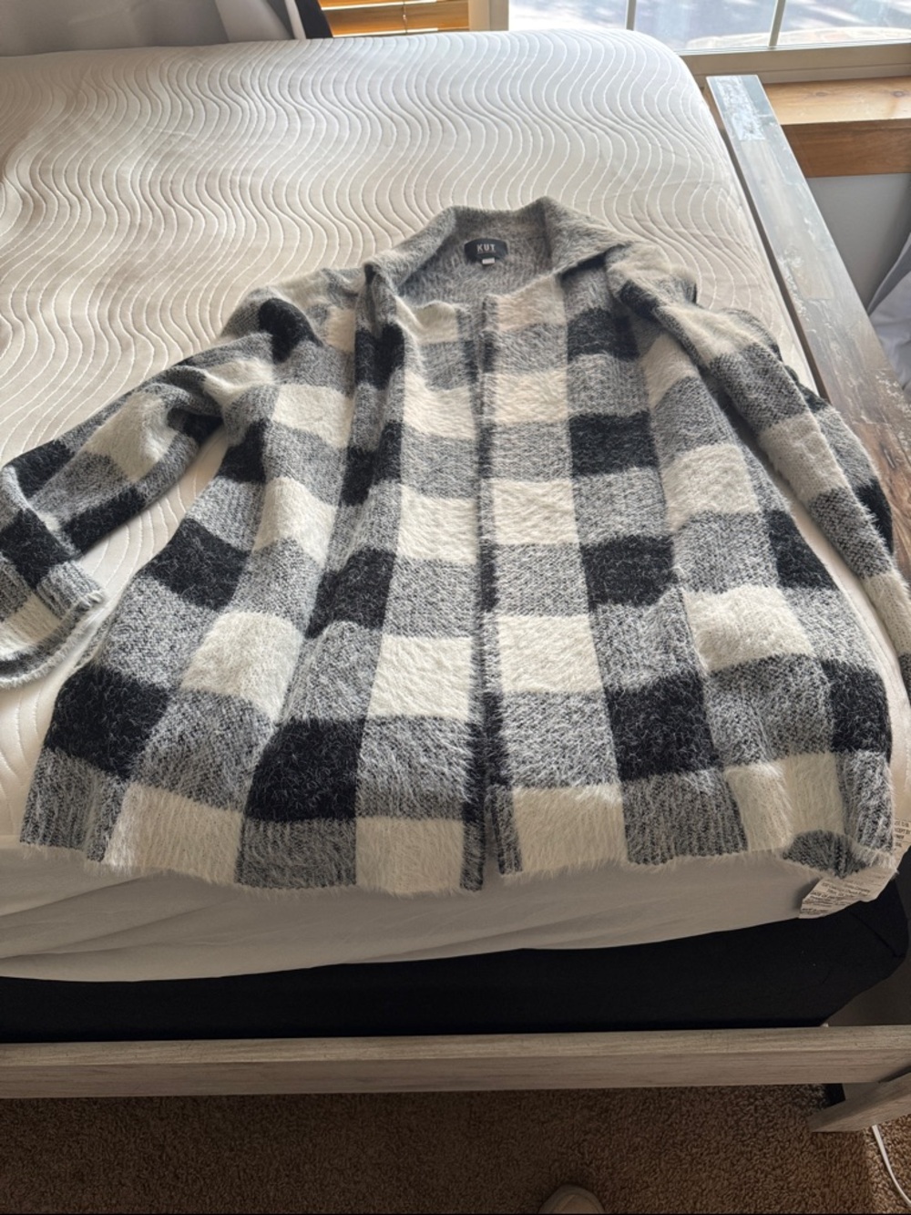 Kut from the Kloth Black and White Buffalo Check Open Cardigan